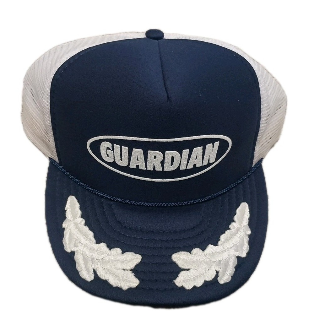 NOS Vtg Guardian Construction Scrambled Eggs Mesh Snapback Trucker Hat Nissin